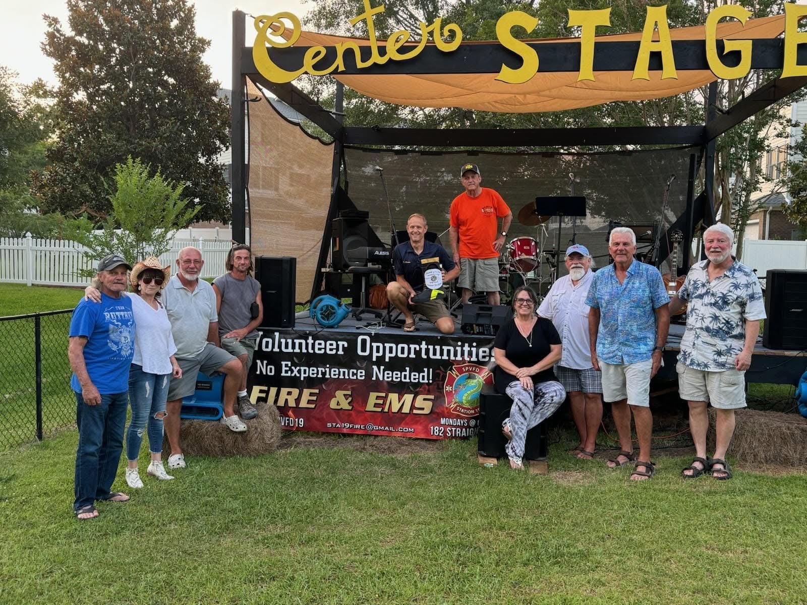 Capt Bob and friends with a crowd at Center Stage